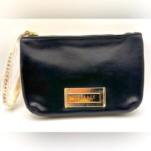 Versace Parfums Double Zipper SM Wristlet-Black w/Gold Trim, Good Condition